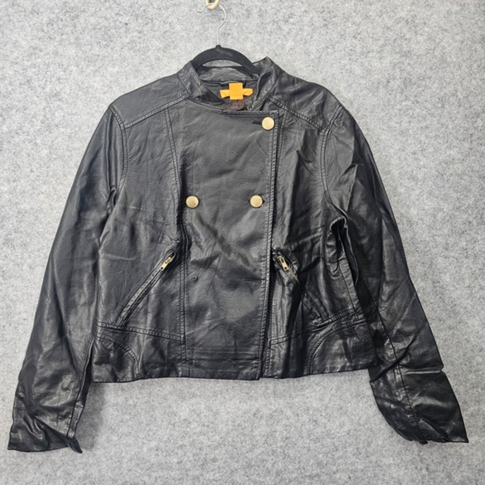 Y2K Punk Jacket Womens L Slim Crop Black JOE FRESH Faux Leather Emo Biker FLAWED